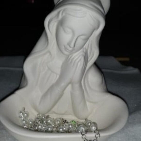 Our Lady of Grace Madonna Icon Statue 5" Porcelain Relic Keepsake Rosary Holder - Picture 2 of 2